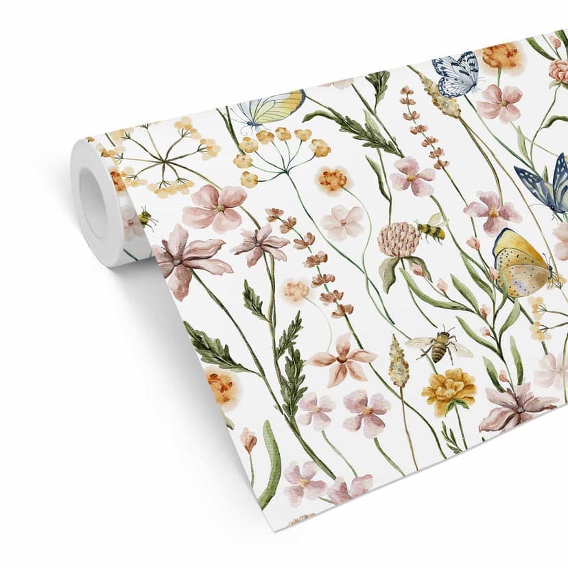 Carta da parati a motivi Prato di primavera con farfalle - UN Designs