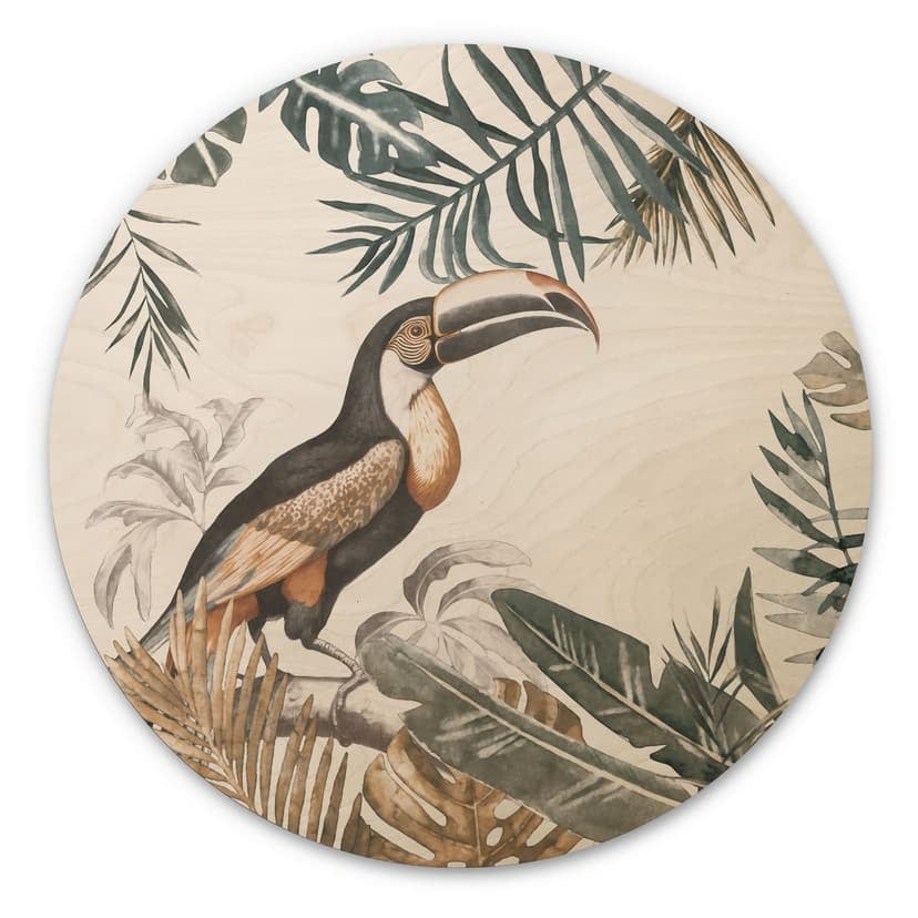 Stampa su legno Foresta tropicale con tucano - Haase