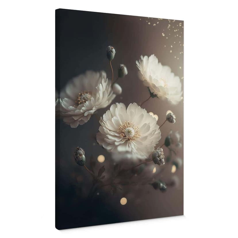 Stampe su tela Fiori bianchi con polvere d'oro - Treechild