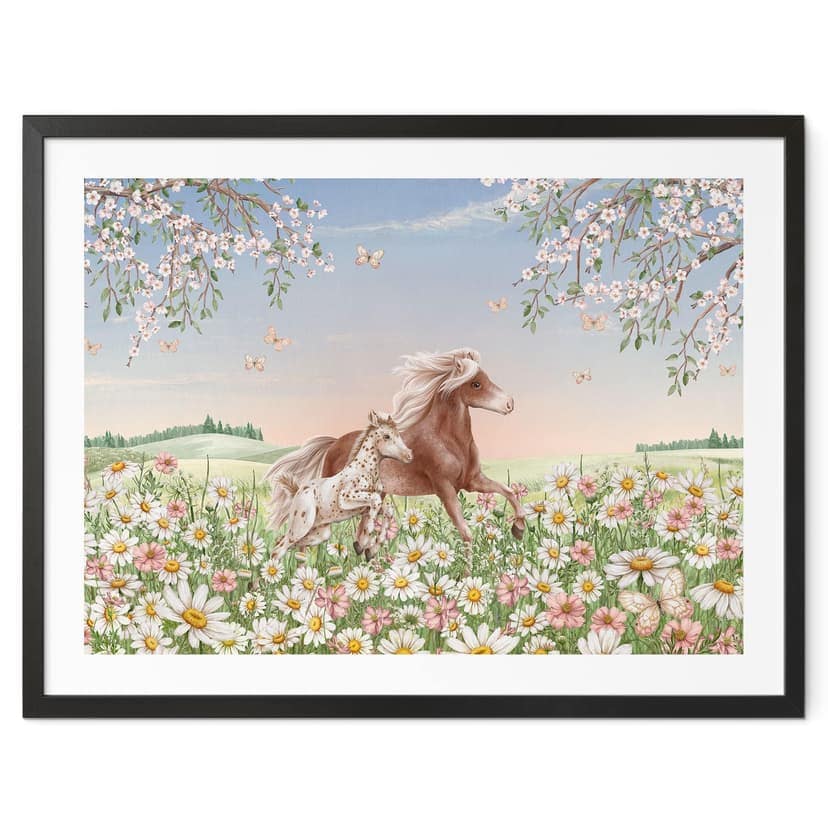 Poster Cavalli nel prato fiorito - Kikki Belle