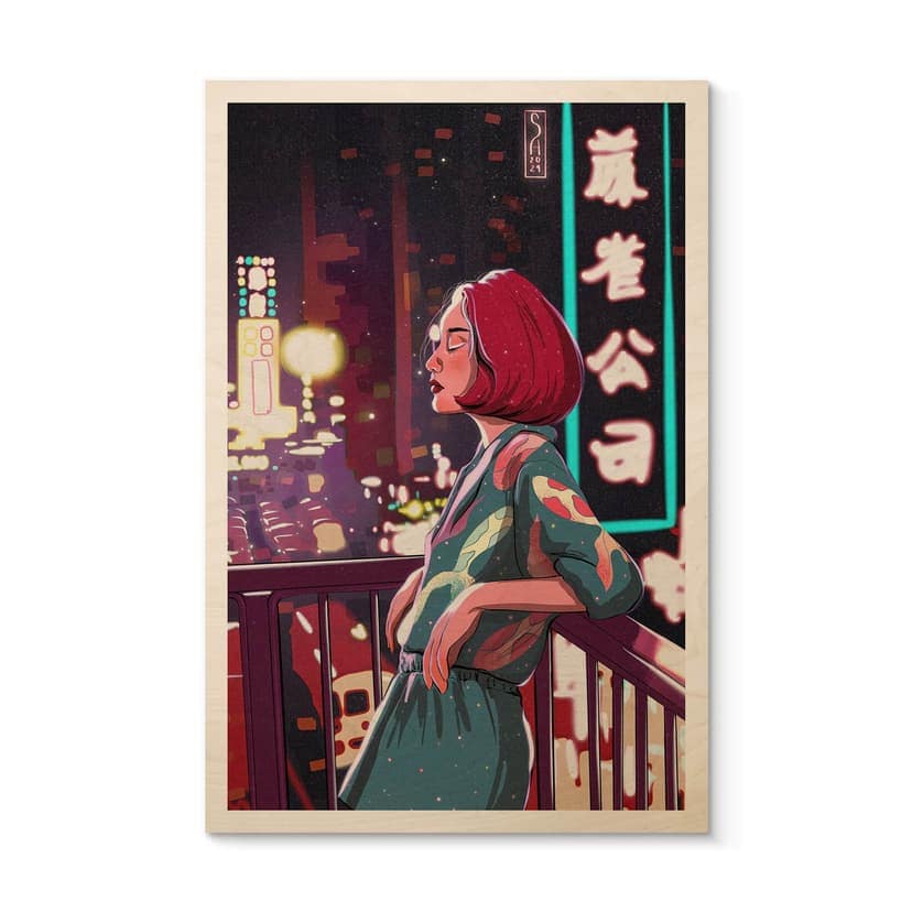 Stampa su legno Ragazza su un balcone in Giappone - Oliveira