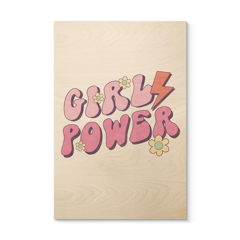 Stampa su legno Girl Power retro lettering viola