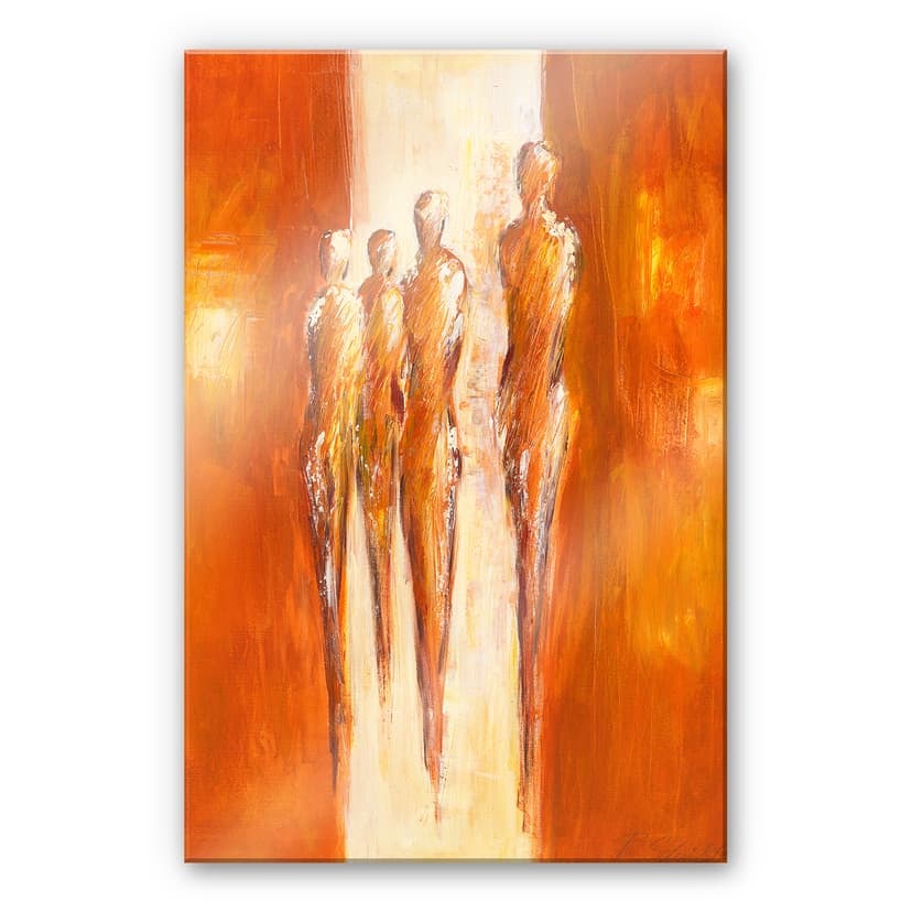Stampa su vetro acrilico Schüßler - Quattro figure in arancio 02