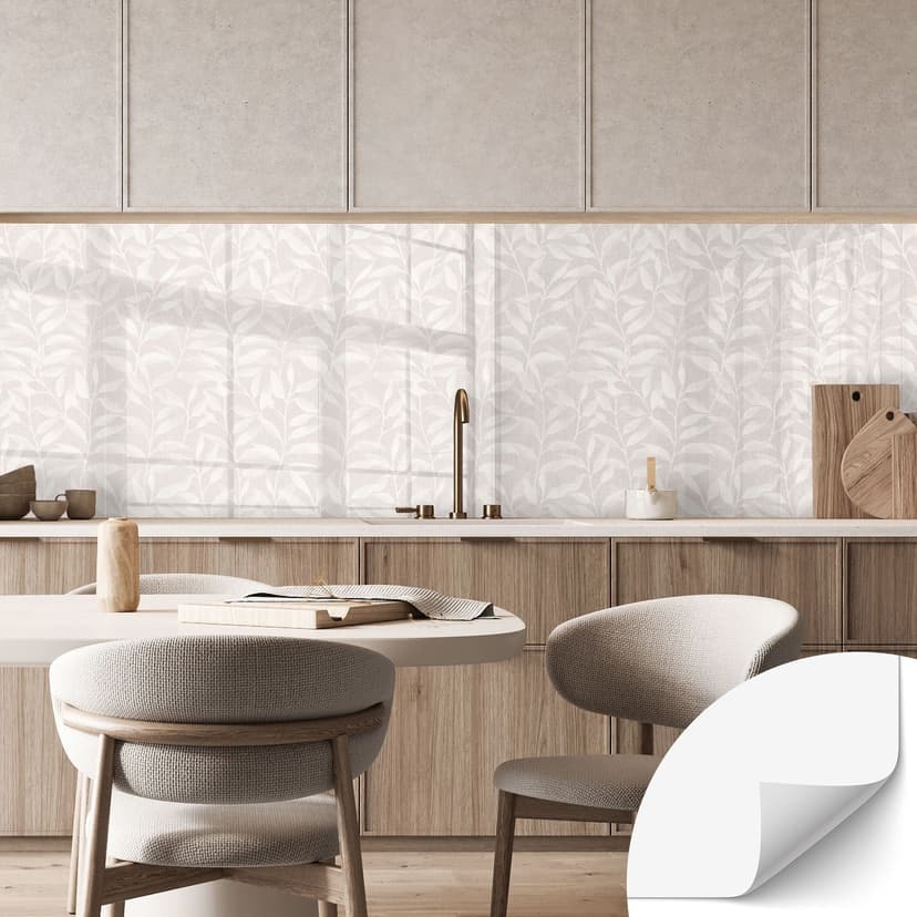 Rivestimento cucina autoadesivo Delicate foglie acquerellate - Soft Beige - Bloomery Decor