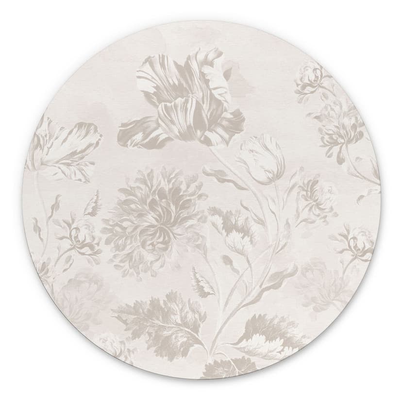 Stampe per pareti con fiori selvatici in gesso color greige - Bloomery Decor - Alu-Dibond Round