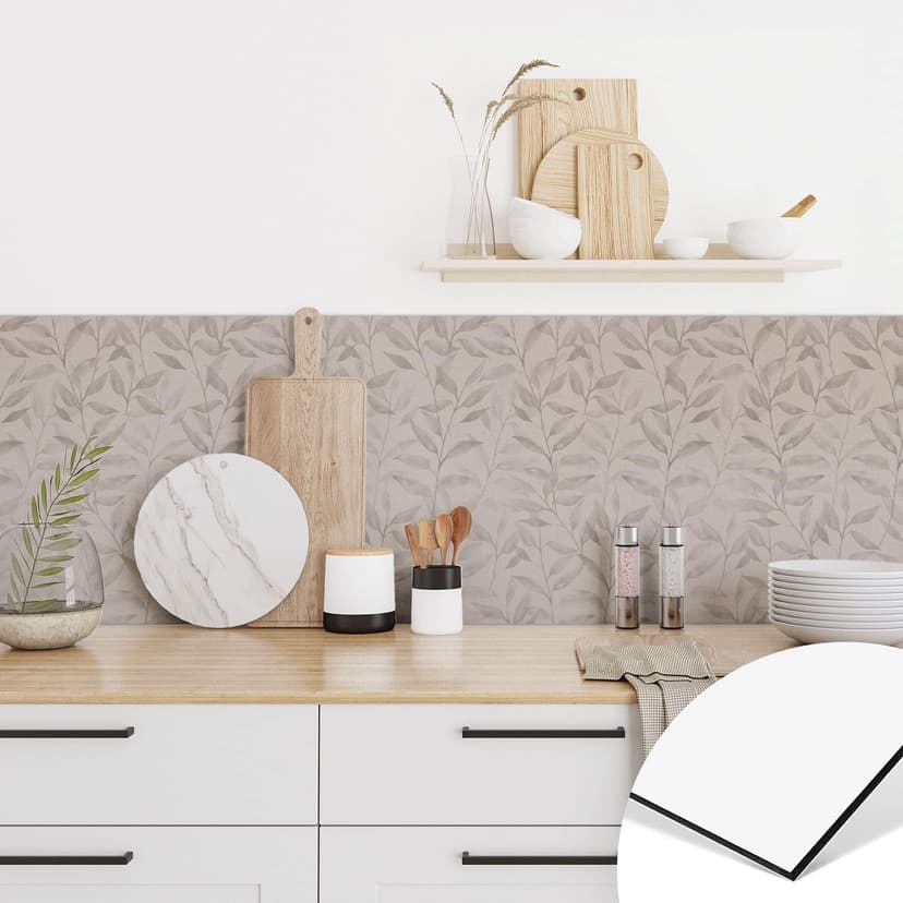 Rivestimento cucina Delicate foglie acquerellate - Grigio tenue - Bloomery Decor