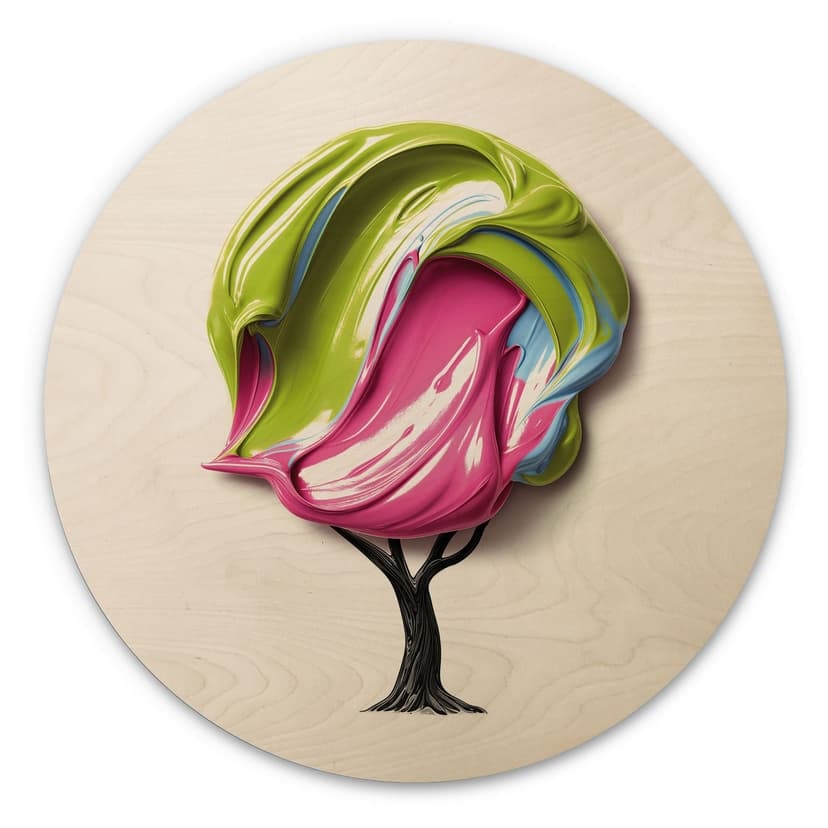 Albero da disegno in legno con corona colorata in 3D - Mielu - Rotondo