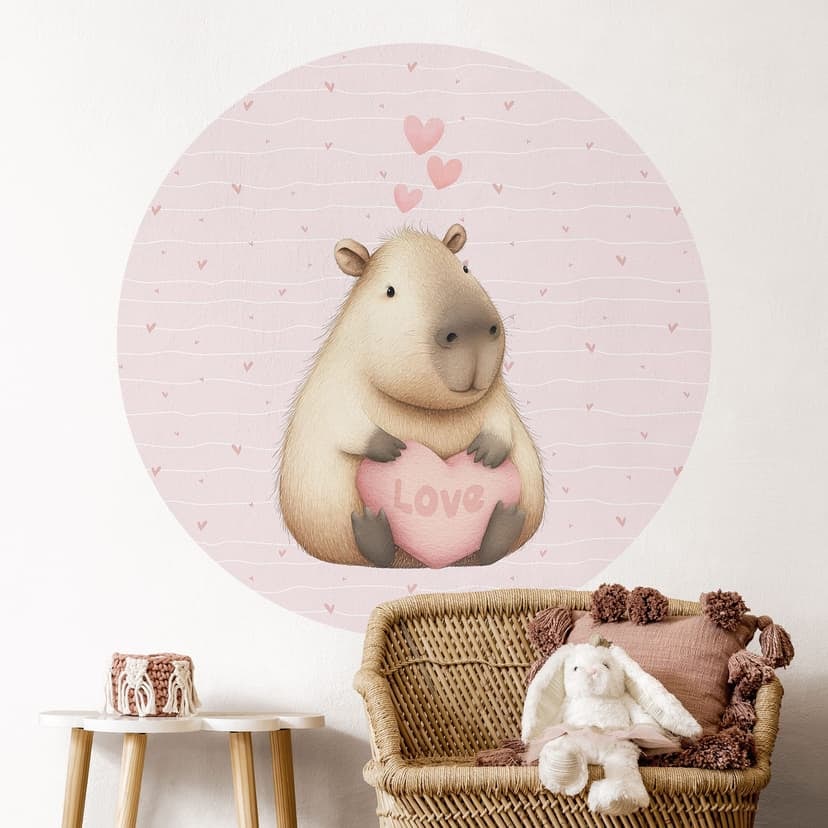 Adesivo murale di capibara con cuore d'amore - Rotondo