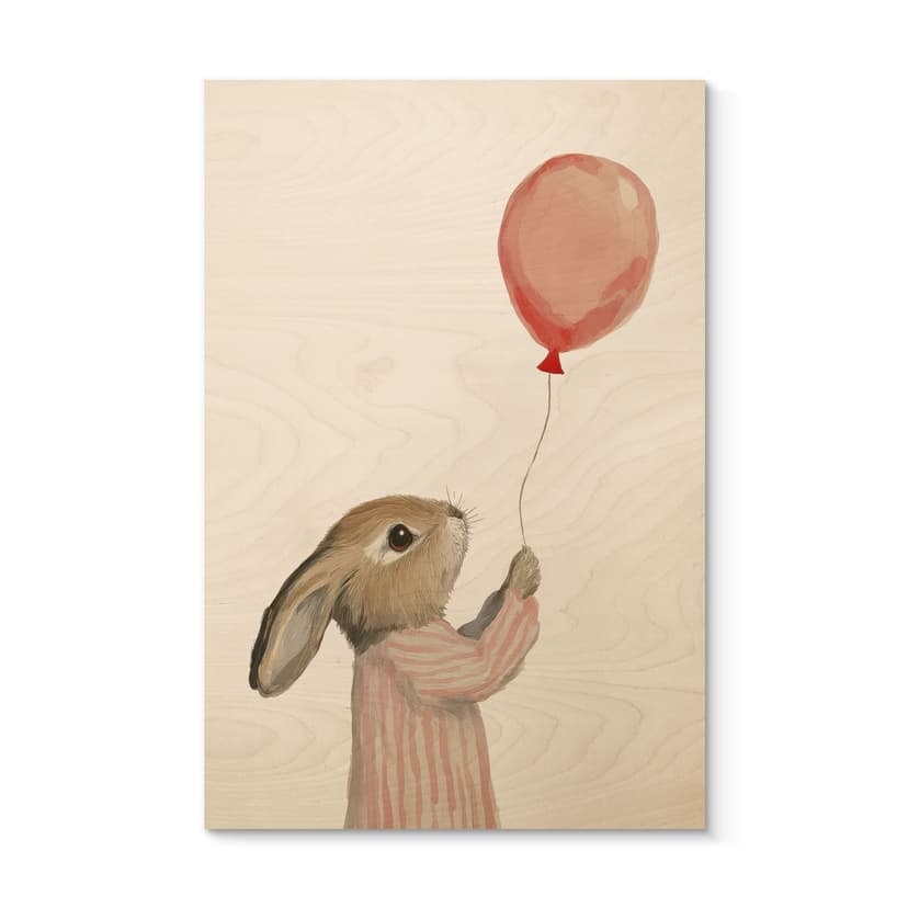 Stampa su legno di un simpatico coniglietto con palloncino - Treechild
