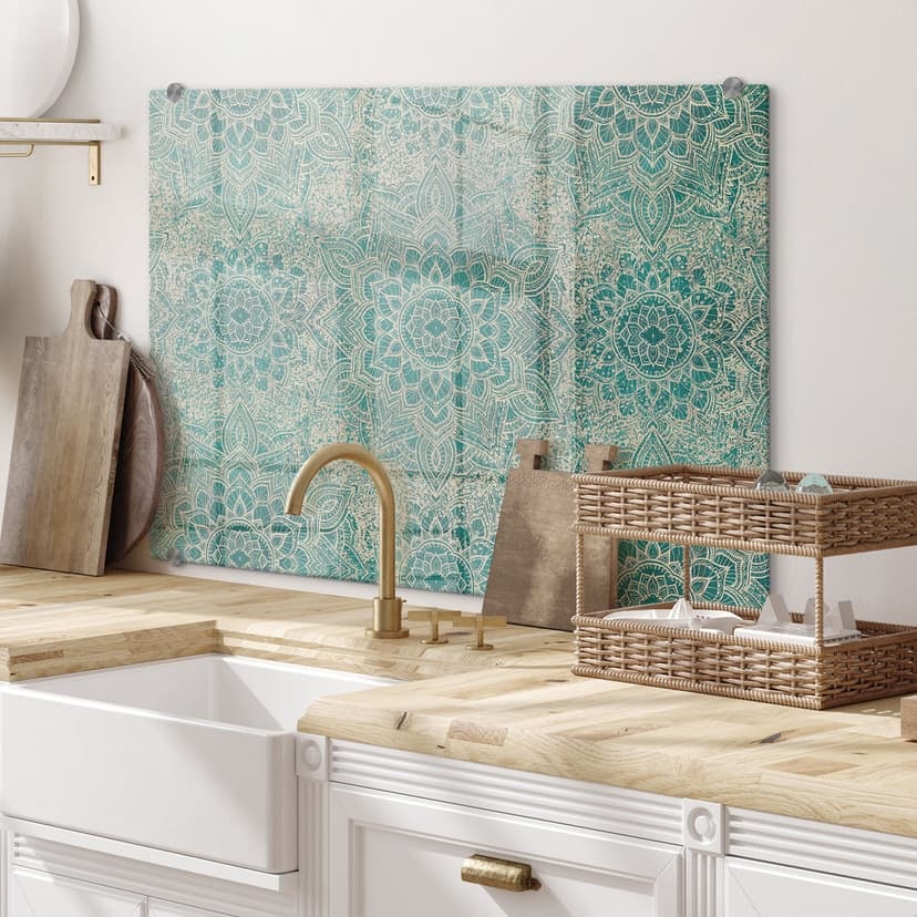 Pannello paraschizzi Mandala Boho oro-verde - Bloomery Decor