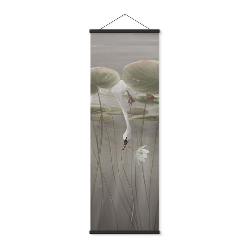 Stampe su tessuto fiori di loto con cigno in acqua in grigio - Ms Tiff - Panorama