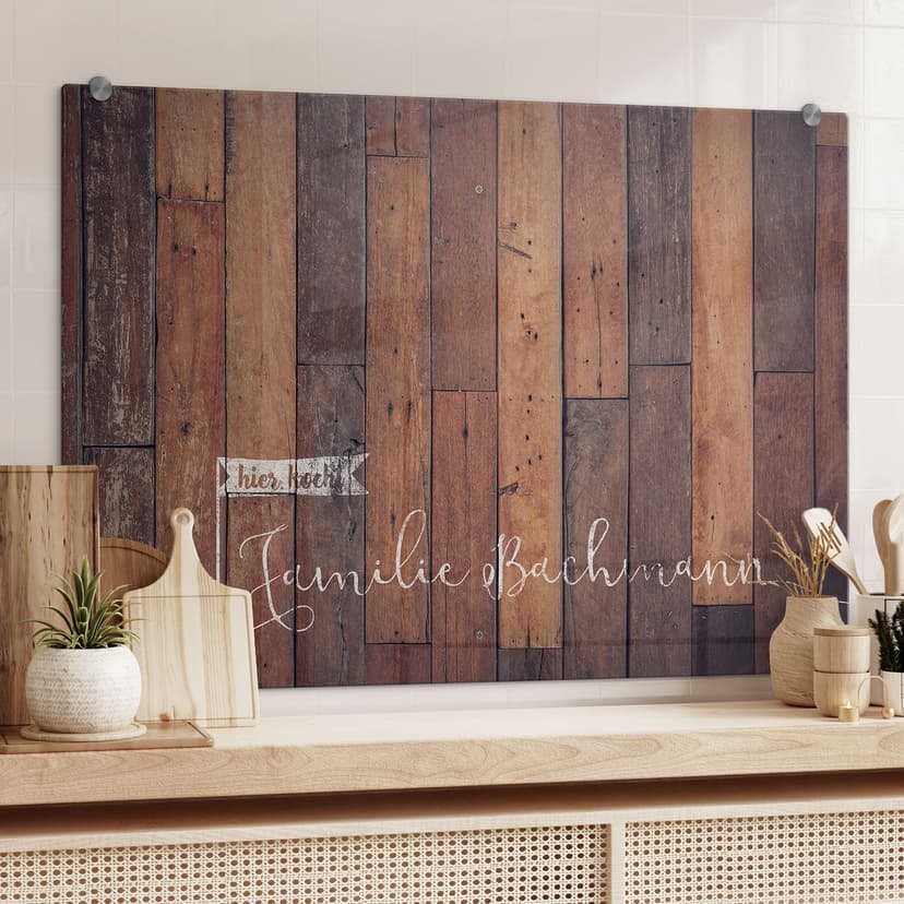 Spritzschutz Holz & Fähnchen + Wunschtext