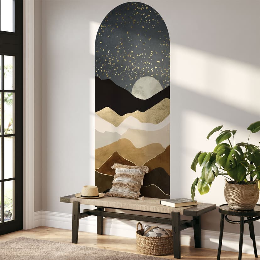 Adesivo murale pannello a parete ad arco tondo stelle d'oro - SpaceFrog Designs - narrow