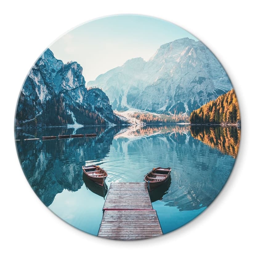 Stampa su vetro Passerella in legno al Lago di Braies nelle Dolomiti