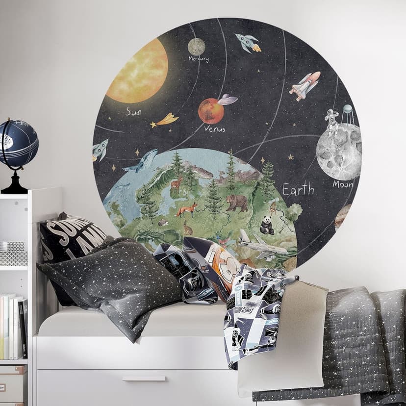 Adesivo murale per la camera dei bambini Sistema solare con pianeti e terra - Ms Tiff - Rotondo