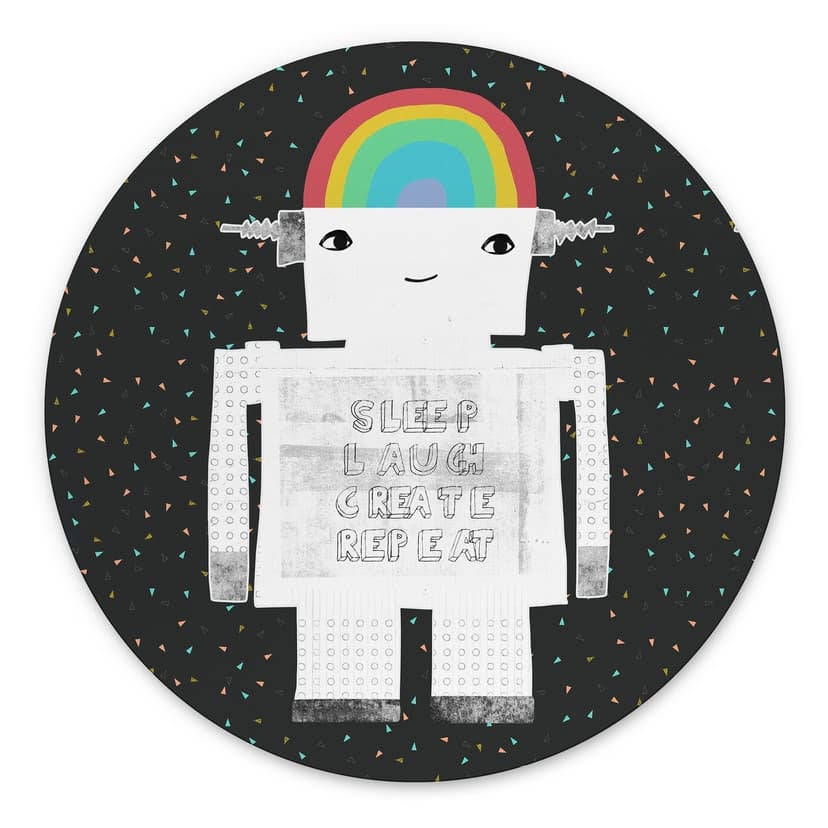 Stampe Rainbow Robot Sleep Laugh Create - Treechild - Alluminio Dibond Rotondo