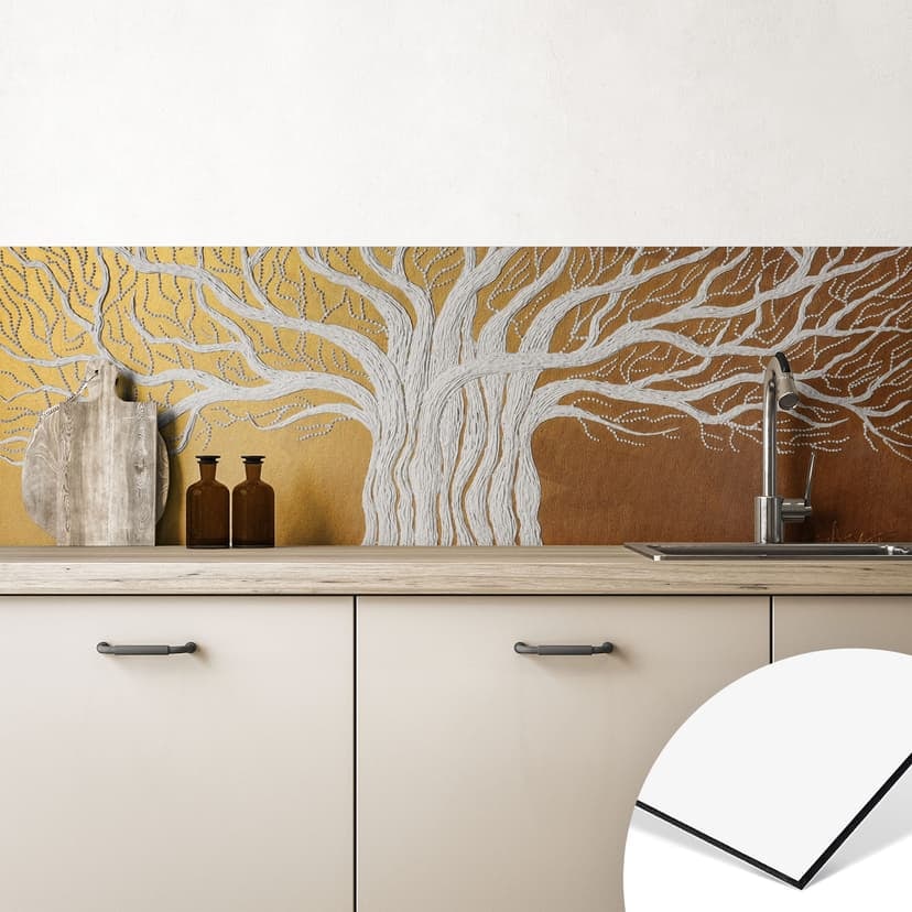 Rivestimento cucina Bianco albero della vita astratto - Grande