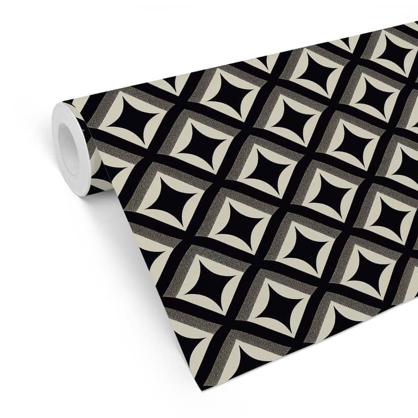 Carta da parati a motivi ornamentali nero-beige - Treechild