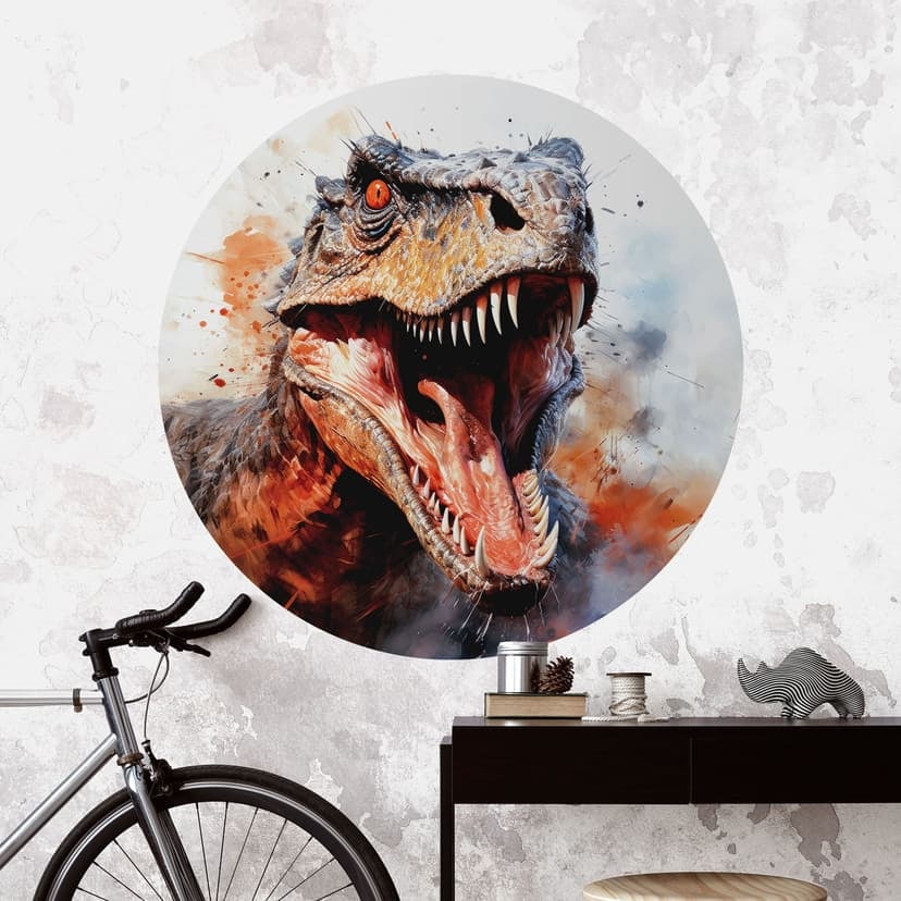 Adesivo murale sui dinosauri T-Rex: il volto selvaggio della preistoria - Jaszke - Round