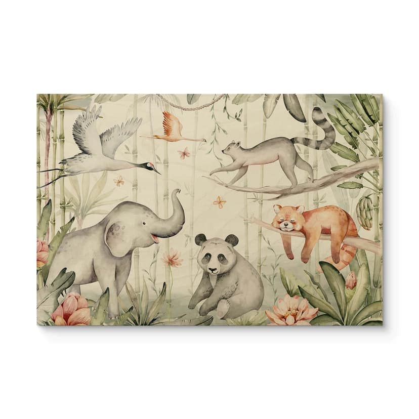 Stampa su legno Animali asiatici in una foresta di bambù - Kvilis