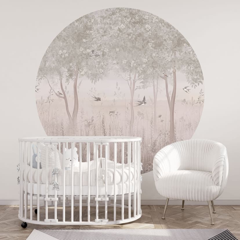 Fotomurale per la camera dei bambini Rondini estive in una foresta di fiori - Ms Tiff - rotondo - au