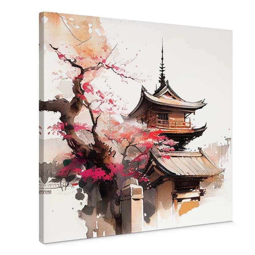 Stampa su tela Pagoda giapponese con fiori di ciliegio - Jaszke