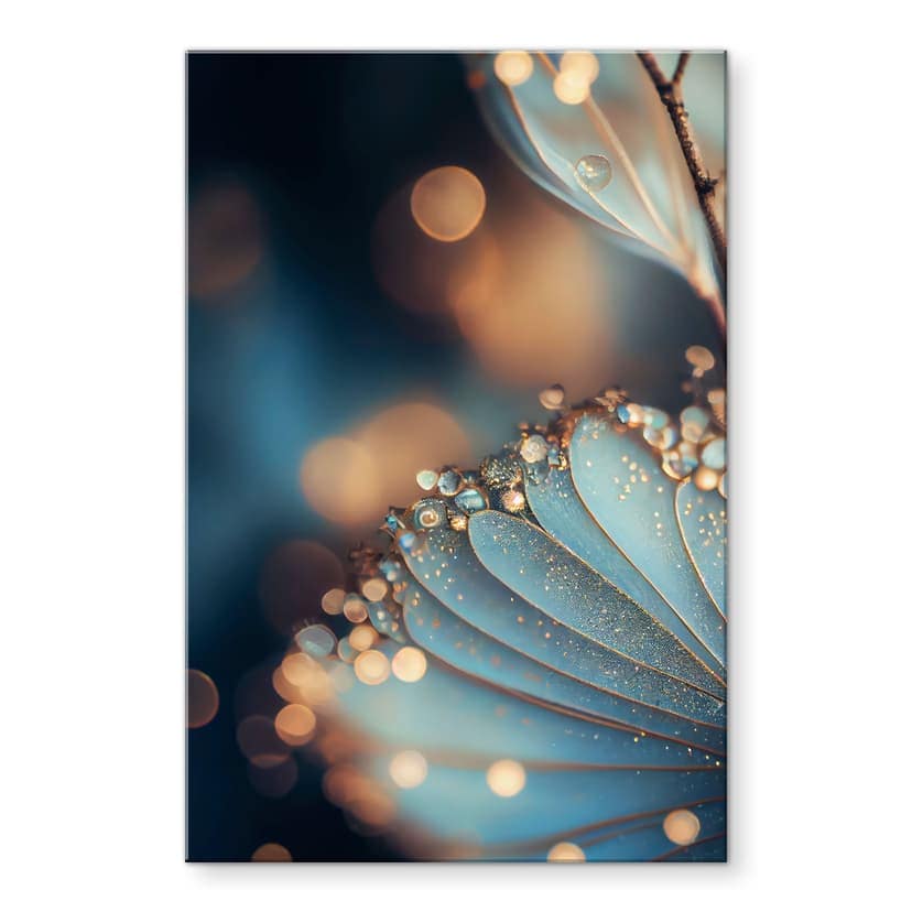 Stampa su acrilico Fiore blu con gocce di rugiada - Treechild