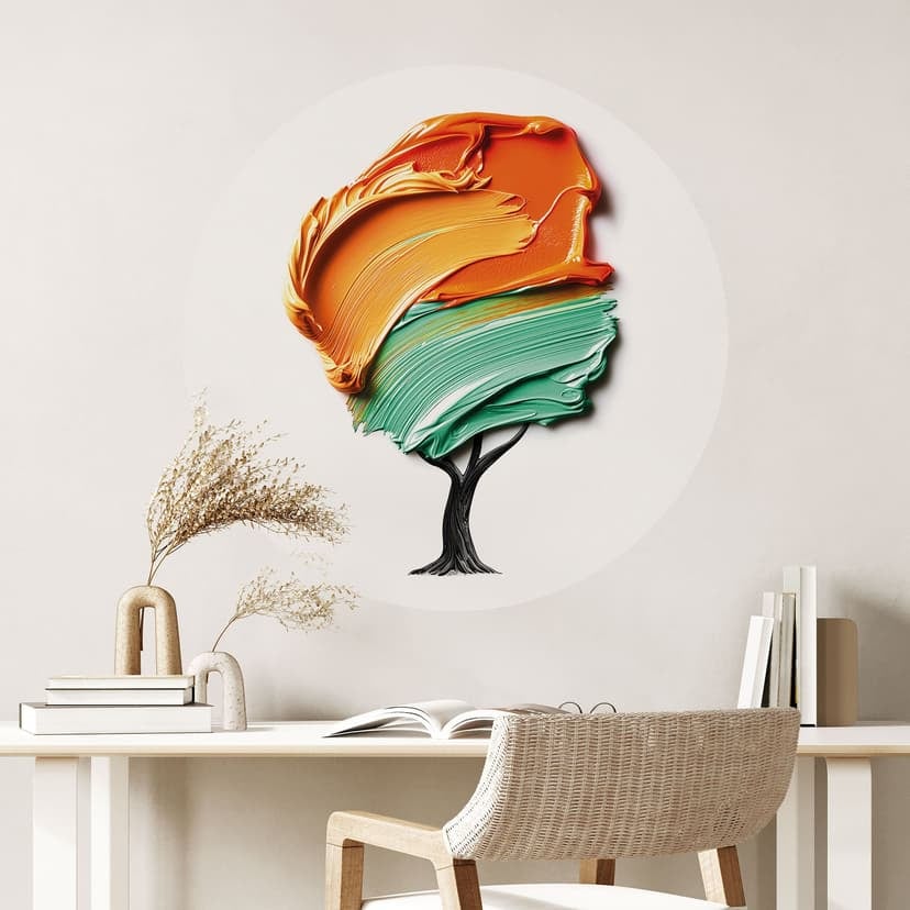 Adesivo murale con corona 3D arancione e verde - Mielu - Rotondo