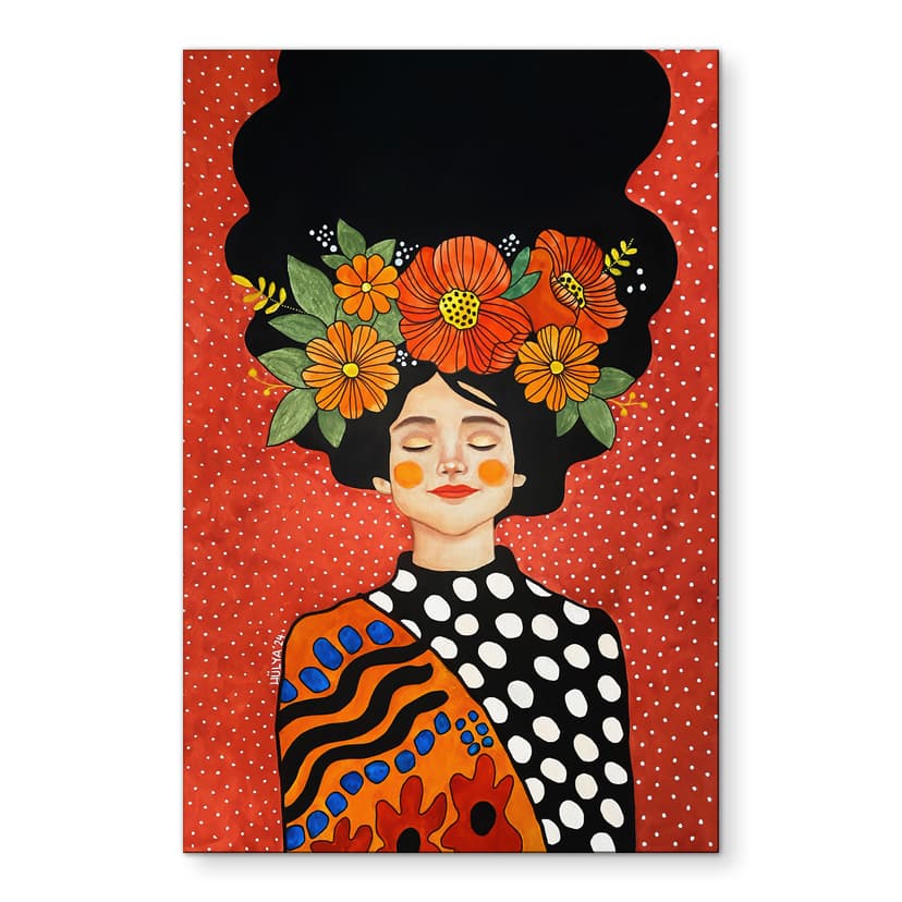 Stampe per pareti Donna sorridente con fiori d'arancio - Hülya - Alu-Dibond