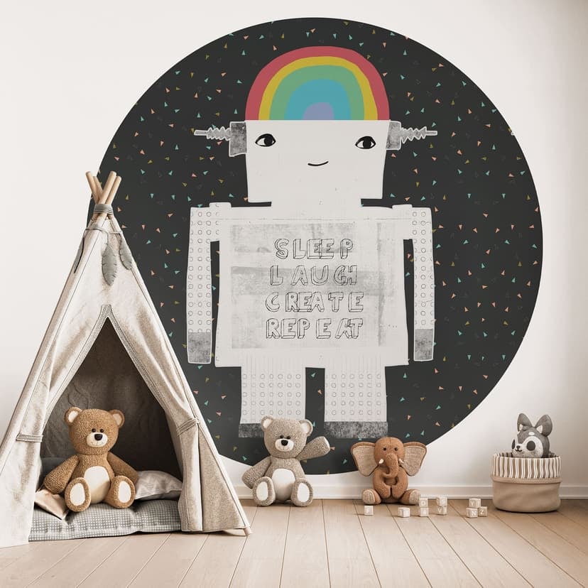 Fotomurale Rainbow Robot Sleep Laugh Create - Treechild - Rotondo - Autoadesivo/non tessuto