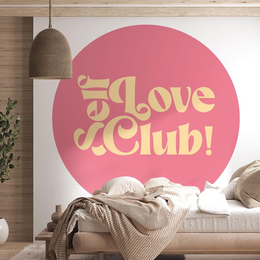 Fotomurale Self Love Club Pink - Prints by Ayleen - Rotondo - Autoadesivo/non tessuto