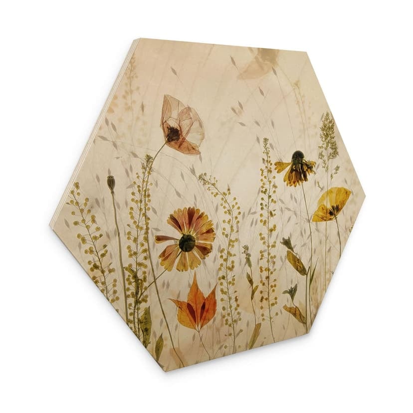 Quadro in legno esagonale Fiori di campo alla luce del sole - Talen