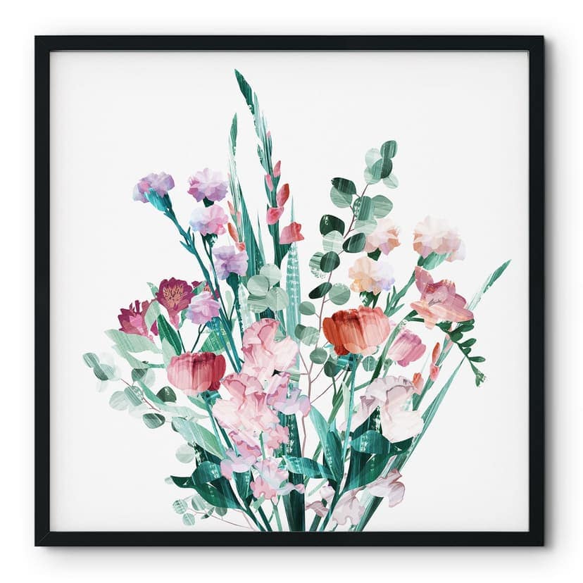 Poster Bouquet di fiori selvatici in primavera - Goed Blauw - Quadrato