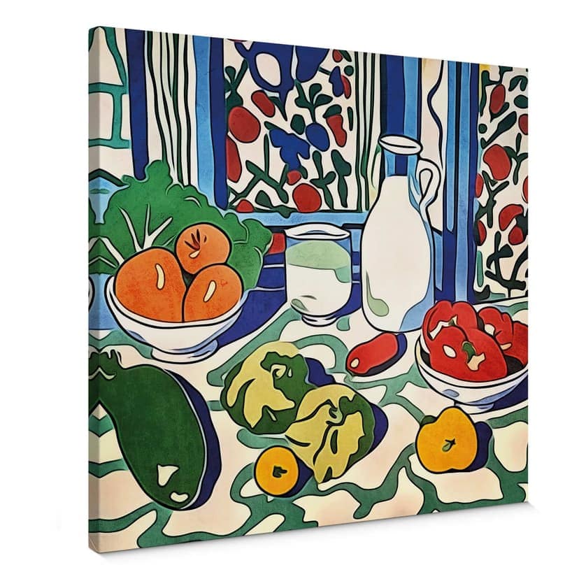 Stampa su tela Frutta e verdura sul tavolo della cucina - Ispirato a Matisse - Zamart