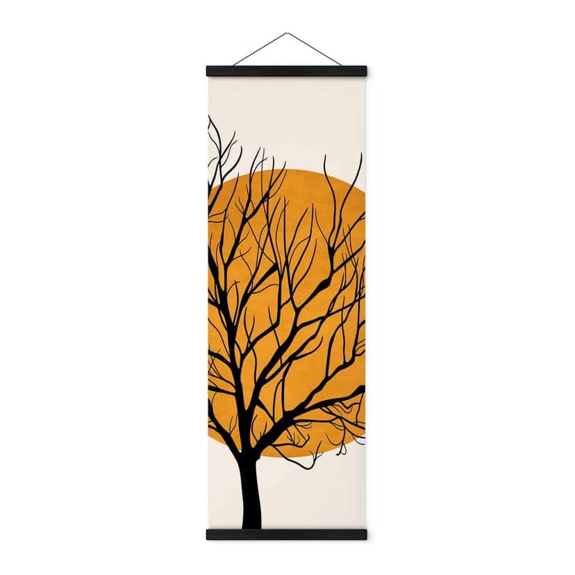 Poster tessile Kubistika - Sole dorato dietro un albero