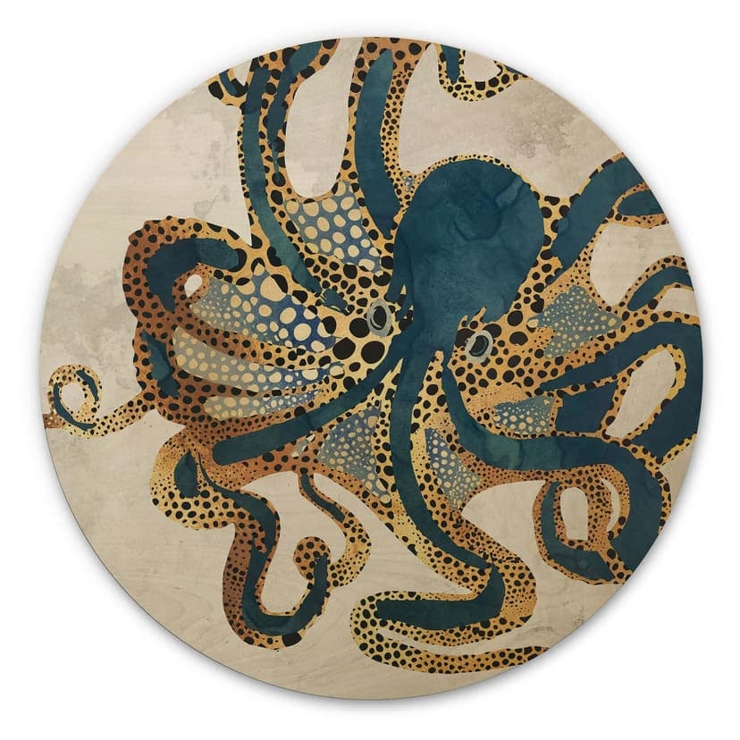 Stampa su legno SpaceFrog Designs - Polpo d'oro - Rotondo