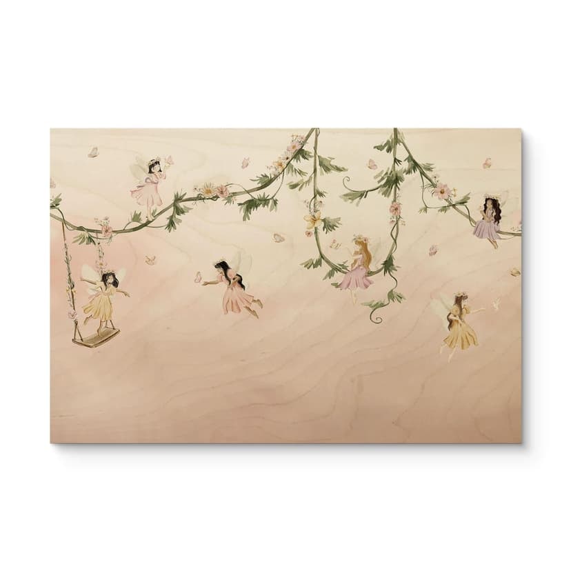 Stampa su legno Piccole fate sopra nuvole rosa - Oliver Robins