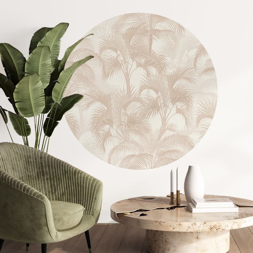 Adesivo murale Palme nella giungla Beige - Bloomery Decor - Rotondo