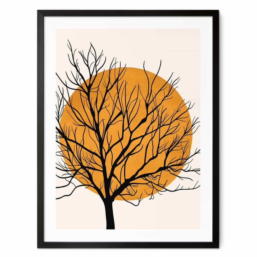 Poster Kubistika - Sole dorato dietro un albero