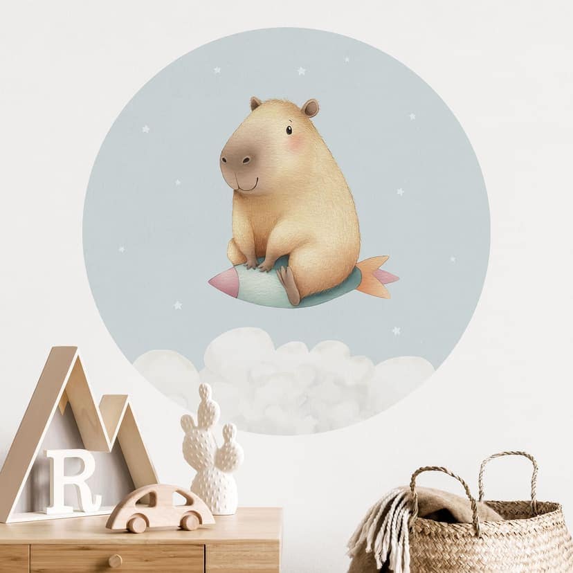 Adesivo murale per bambini Capybara nello spazio - Sogno delle stelle - Rotondo