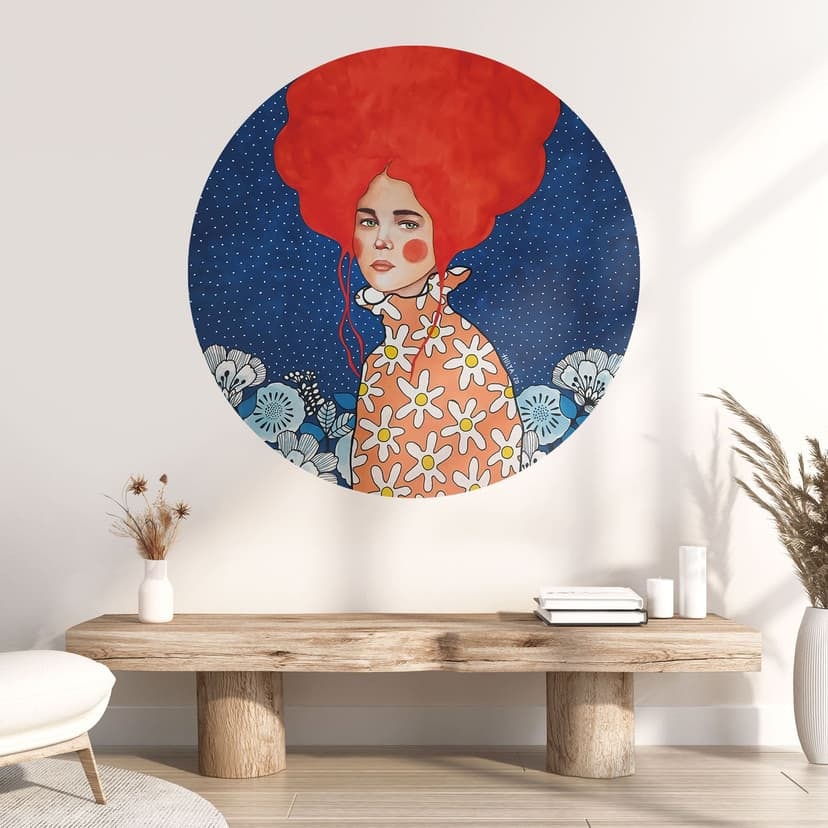 Adesivo murale Donna con capelli rossi e fiori - Hülya - Rotondo