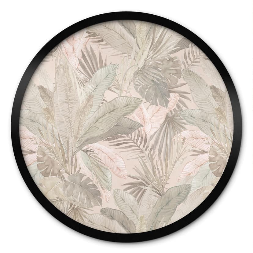 Poster Foglie tropicali nella giungla pastello - Decorazione floreale - Rotondo