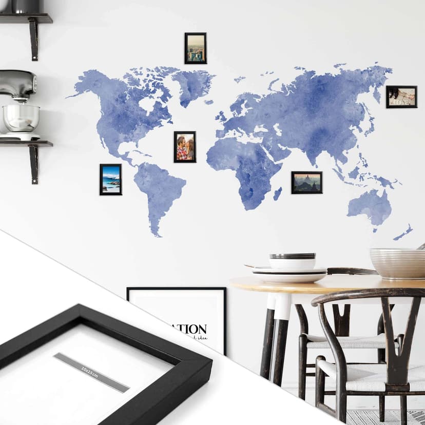 Adesivo murale Mappamondo – blu con 5 cornici