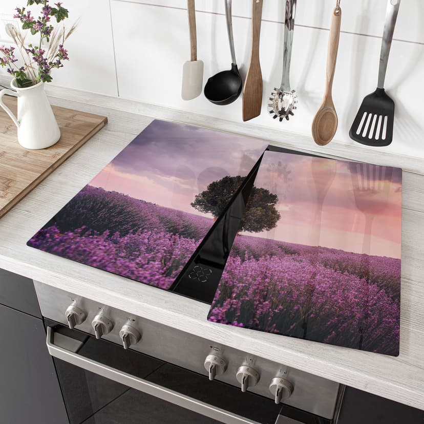 Piastra di copertura del fornello campi di lavanda viola al tramonto - Cevik