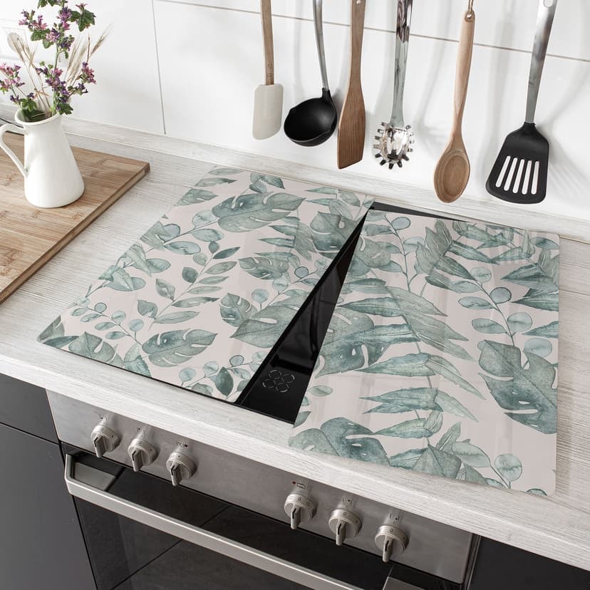 Piastra copri fornello foglie di giungla acquerello crema - Bloomery Decor