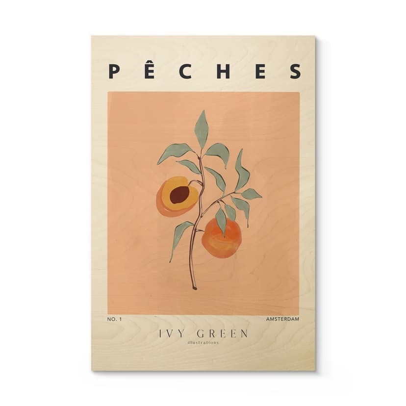 Stampa su legno Pesche succose - Illustrazione Ivy Green