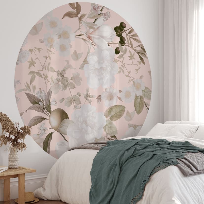 Fotomurale tondo Illustrazione boho con fiori e frutta - UN Designs - carta da parati in tessuto non