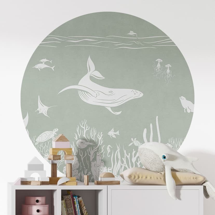 Adesivo murale Barriera corallina e animali marini - Un viaggio nel verde - Kikki Belle - Rotondo