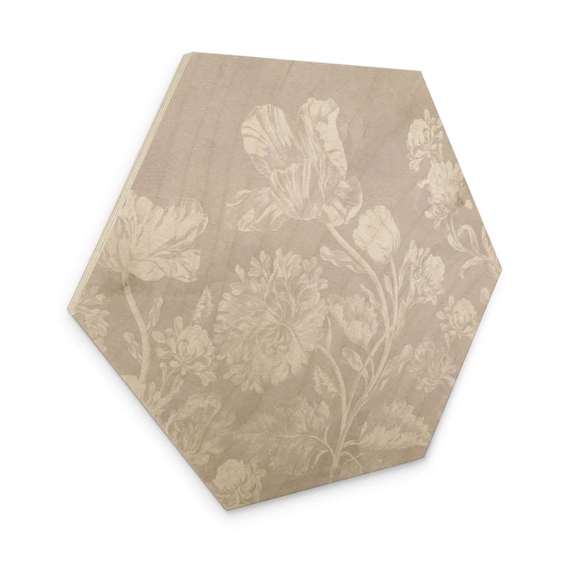 Stampa su legno esagonale con fiori selvatici in gesso beige - Bloomery Decor