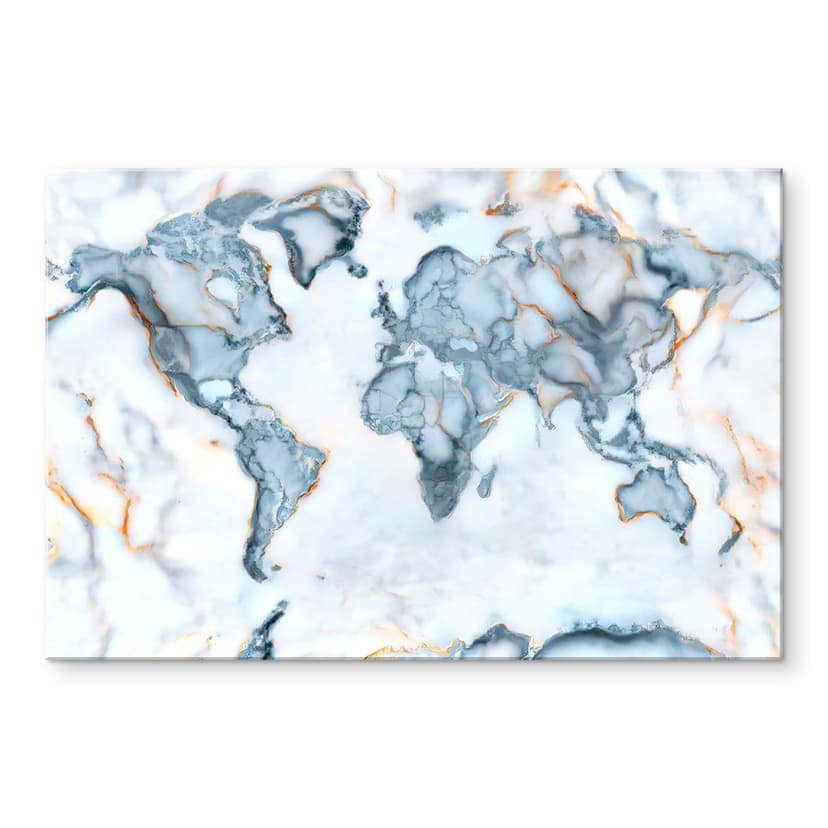 Stampa su vetro acrilico Mielu - Mappa del mondo in marmo